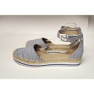 NORDSTROM Signature Women Sandals Espadrille Flat Blue/White Stripe US Size 9.5